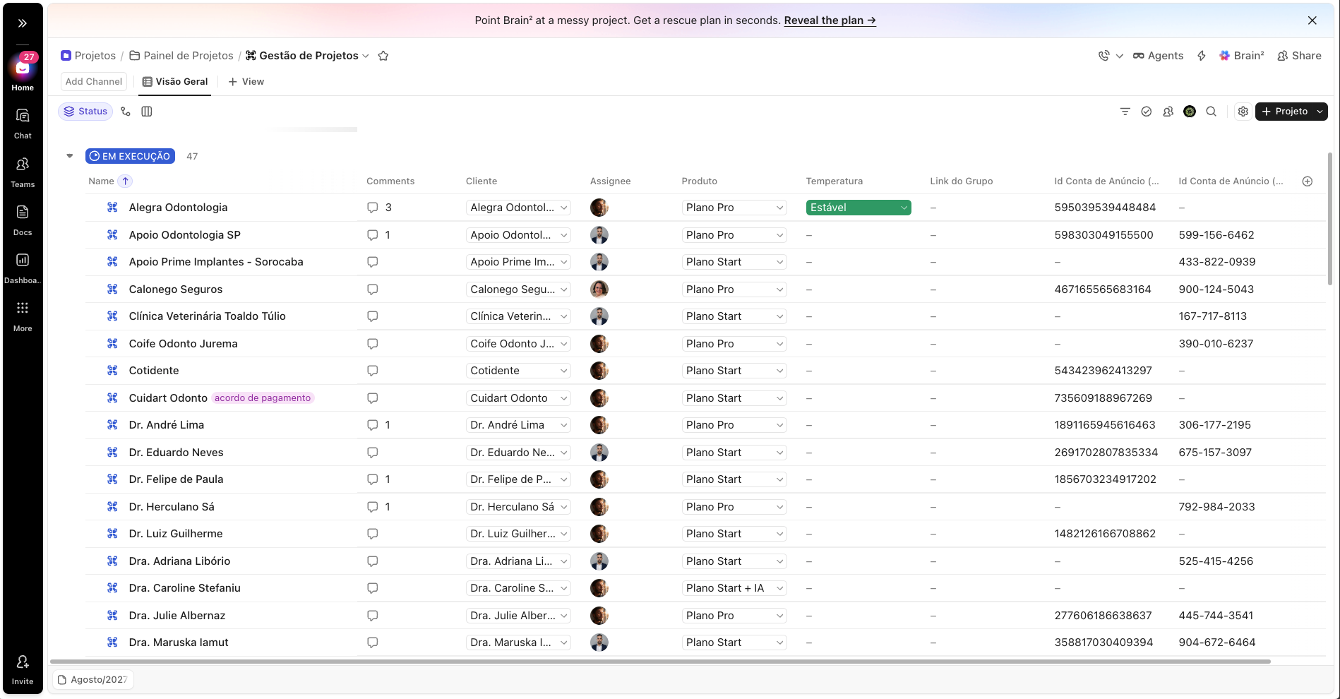Estrutura de gestão de projetos no ClickUp