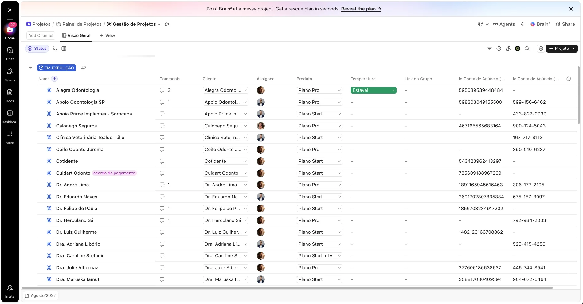 Estrutura de gestão de projetos no ClickUp