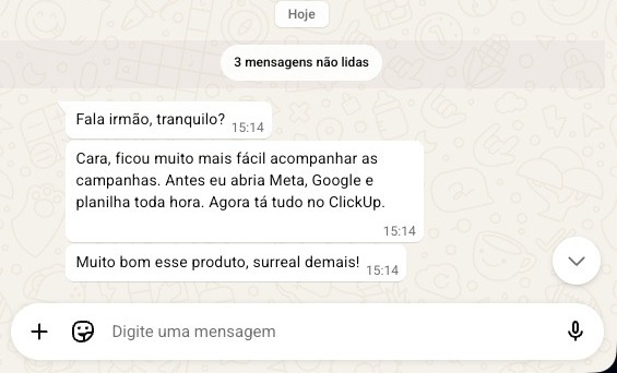 Mensagem sobre acompanhar campanhas no ClickUp