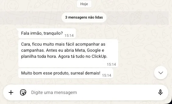 Mensagem sobre acompanhar campanhas no ClickUp