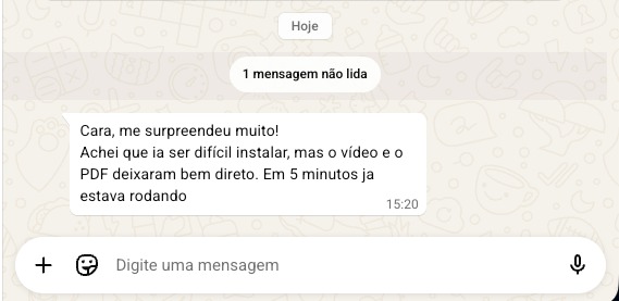 Mensagem sobre a instalação com vídeo e PDF