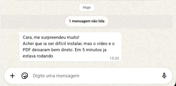 Mensagem sobre a instalação com vídeo e PDF