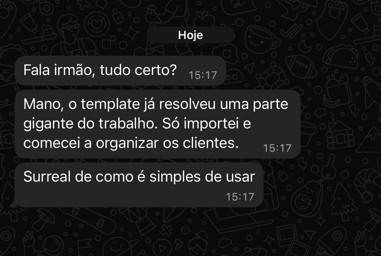 Mensagem sobre a facilidade do template