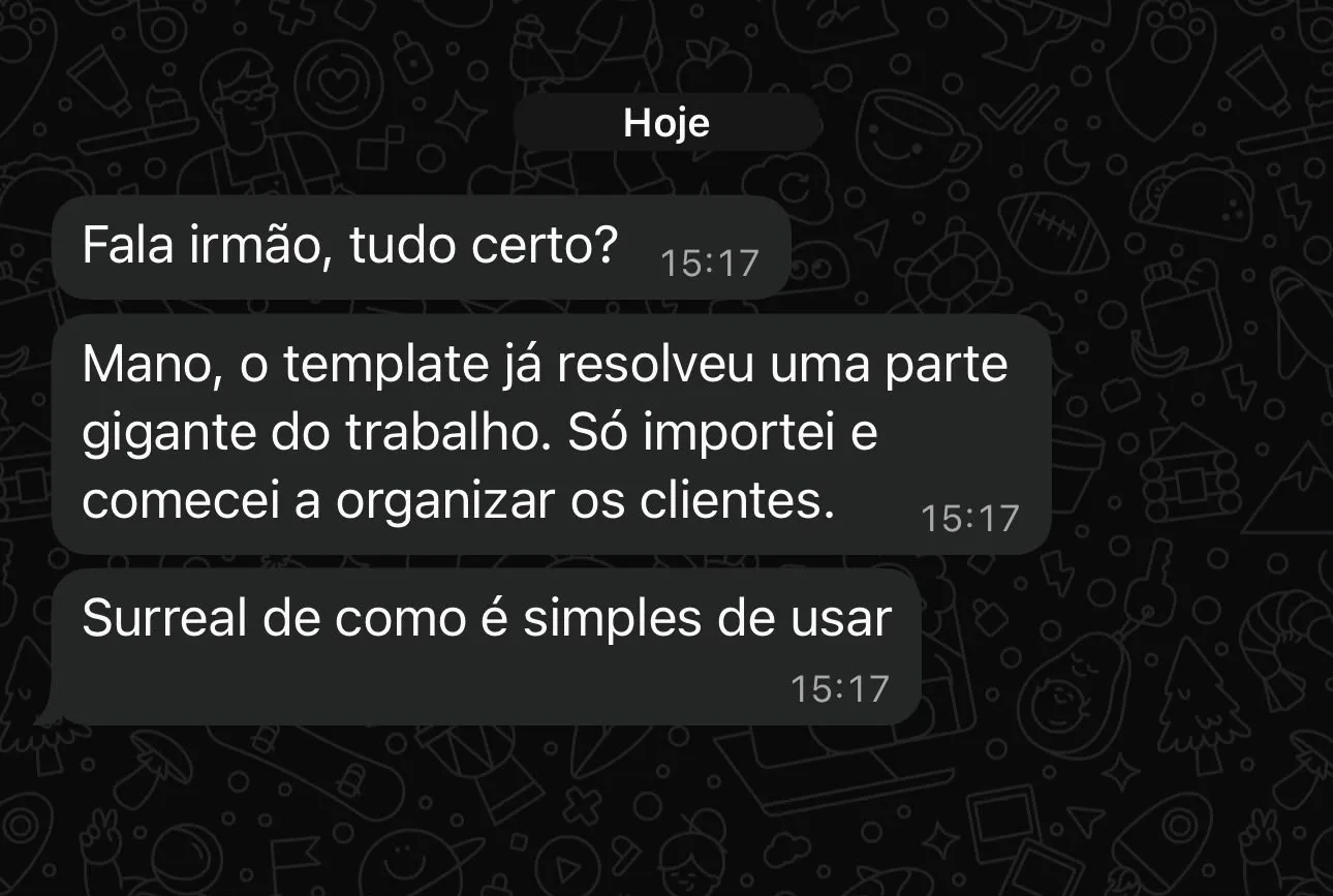 Mensagem sobre a facilidade do template